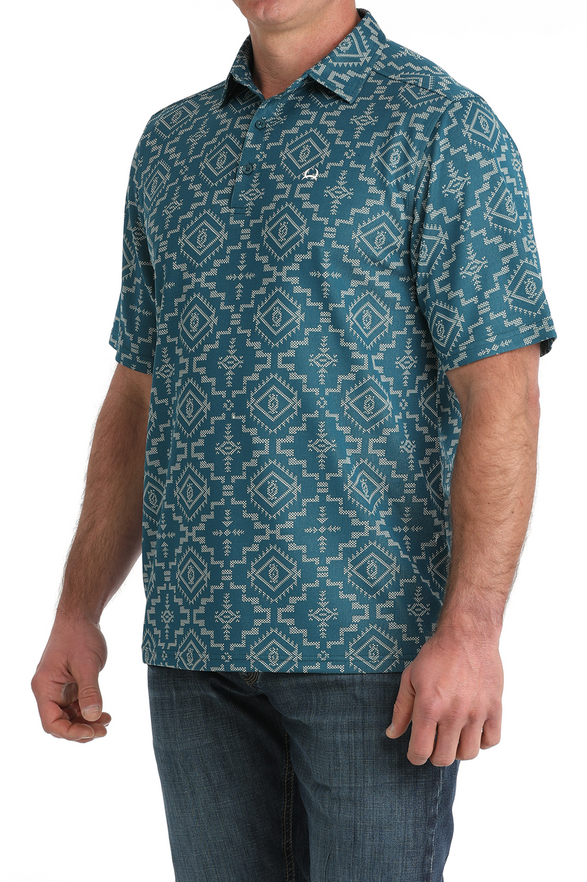 как выглядит Cinch Blue Aztec Arenaflex Print - Mens Polo - Mtk1865037 фото