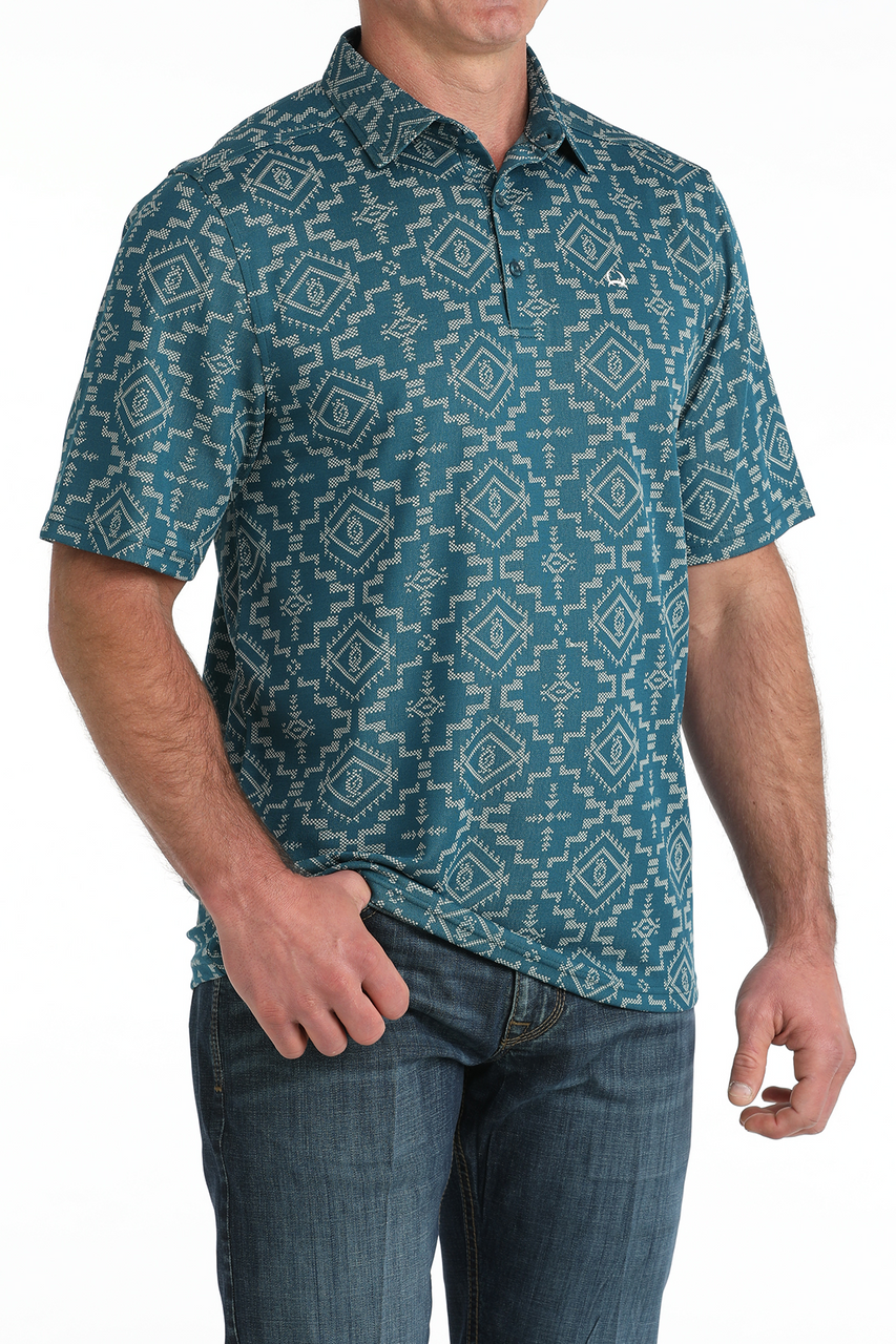 как выглядит Cinch Blue Aztec Arenaflex Print - Mens Polo - Mtk1865037 фото