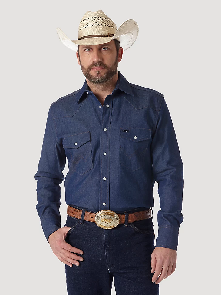 Camisa de mezclilla azul trabajo Wrangler corte vaquero - Ms70119 - Imagen 1 de 18