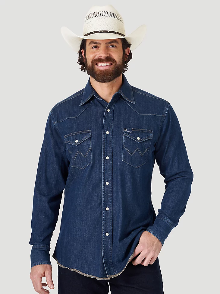 Wrangler Cowboy Cut Western Snap Denim - Mens Shirt - Ms1041D - Picture 1 of 16