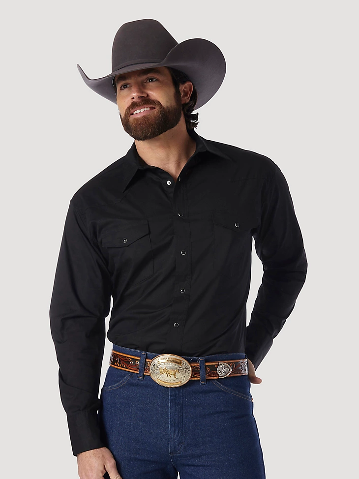 Wrangler Sport Black Western Snap - Mens Shirt - 71105Bk - Afbeelding 1 van 15