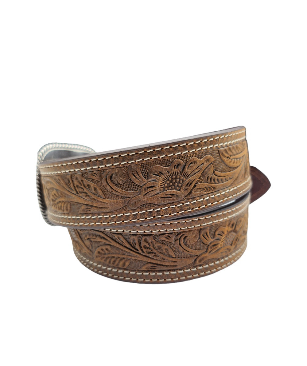 как выглядит Ariat Floral Stamped Leather Brown - Accessories Belt Men - A1012402 фото