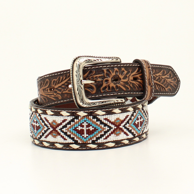 Nocona Western Belt Mens Wrap Lacing Floral Tooled Brown N210006502