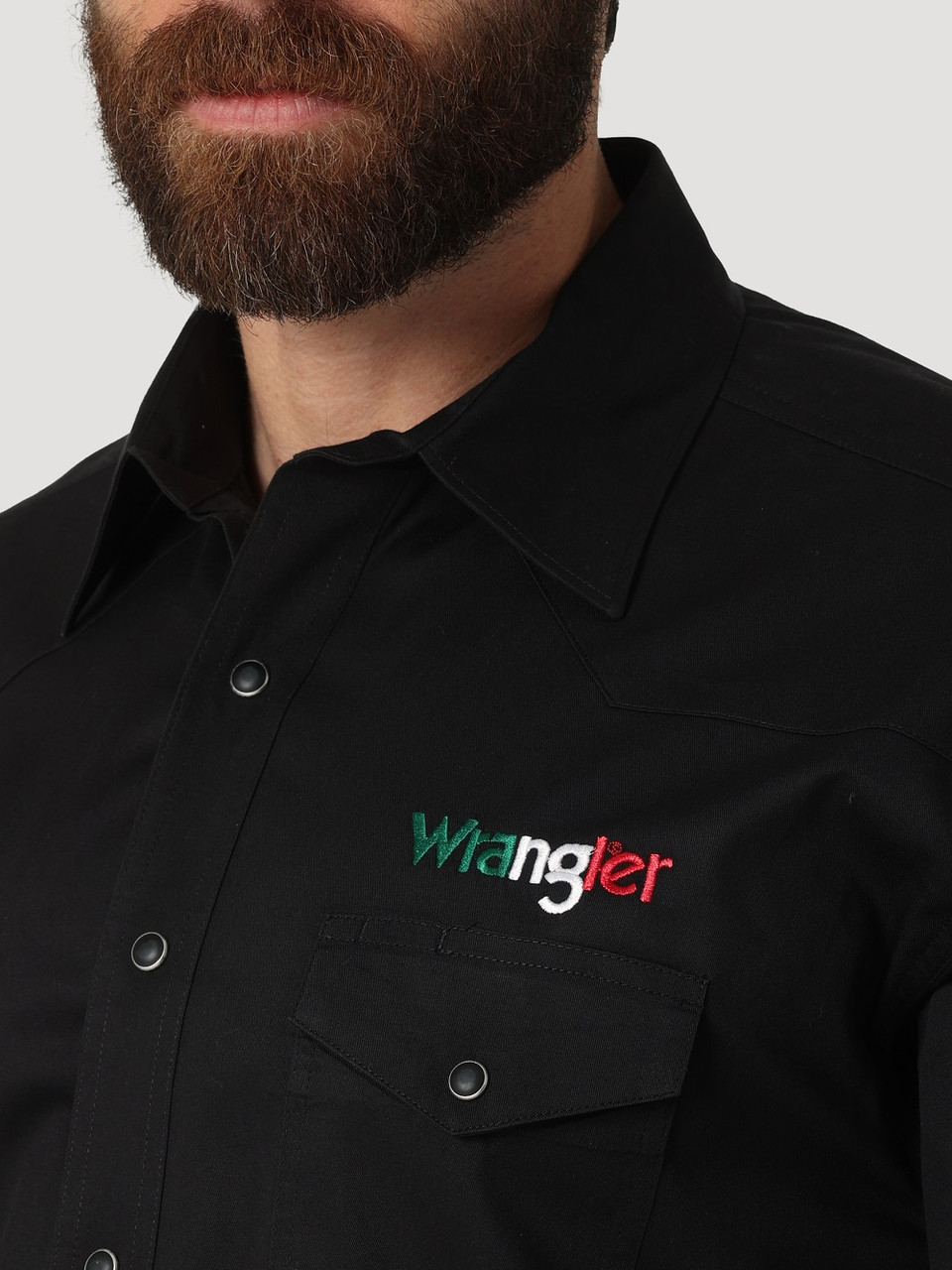 Wrangler Mexiko Flagge Logo schwarz Druckknopf - Herrenshirt - 112317124 - Bild 4 von 20