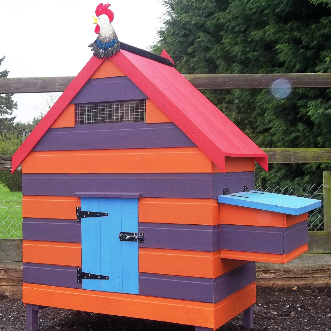 Protek chicken coop with wood stain and paints