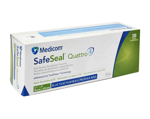 Medicom Safe-Seal - Quattro Self-Sealing Sterilisation Pouches 89mm x 229mm (200 per box)