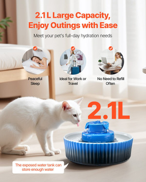 Ceramic Cat Water Fountain, 2.1L/71oz Cupcake Pet Fountain, Porcelain Cat Water Dispenser with Ultr