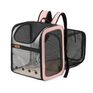 Color: Retractable pink - PVC Breathable Large Capacity Cat Carrying Space Capsule Cat Bag Portable
