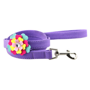 Color: Purple Leash, Size: 2x120cm - Velvet flower pet chest harness traction rope