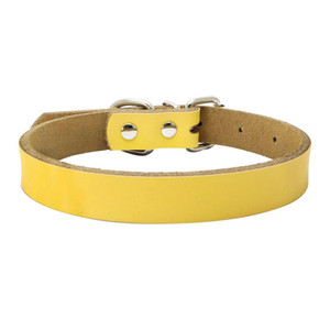 Color: Yellow, Size: L - Pure leather pet collar