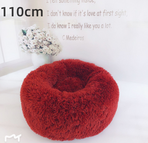 Color: Red - Cotton Pet Bed Winter Warm Sleeping Bed For Dogs Kennel Dog Round Cat Long Plush Puppy
