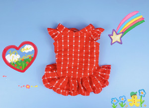 Color: Red, Size: 4XL - Cute Cat And Dog Folding Lace Plaid Pet Skirt