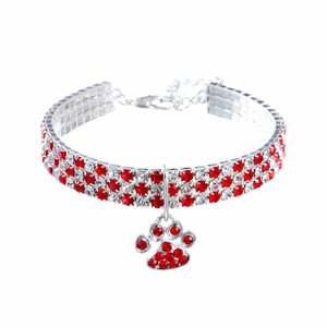 Color: Red, Size: L - Diamond Mixed Color Stretch Cat And Dog Necklace Jewelry