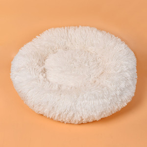 Color: White, Size: 70x26cm - Plush round sleeping cat mat