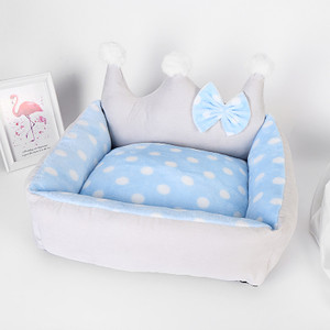 Color: Light Blue, Size: M - Warm Pet Dog Bed Puppy Crown Princess House