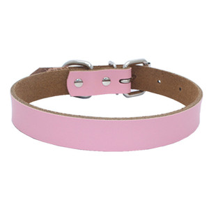 Color: Pink, Size: M - Pure leather pet collar