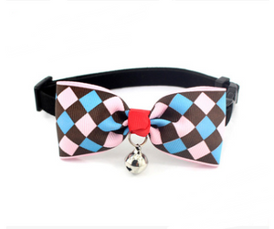 Color: Blue checkered, Size: XS - Adjustable Dog Cat Pet Cute Bow Tie With Bell Puppy Kitten Neckti