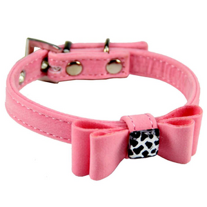Color: Pink, Size: S - Dog collar made of flannelette with bow tie