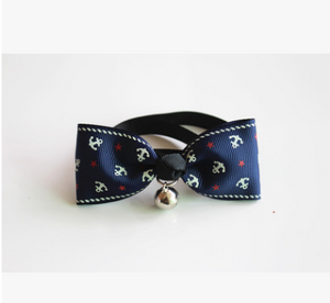 Color: Navy Blue, Size: M - Adjustable Dog Cat Pet Cute Bow Tie With Bell Puppy Kitten Necktie Coll