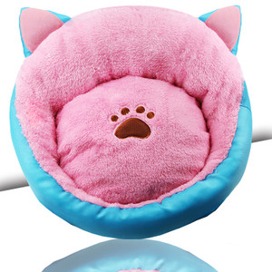 Color: Pink, Size: M - Cat ears kennel warm padded pet nest