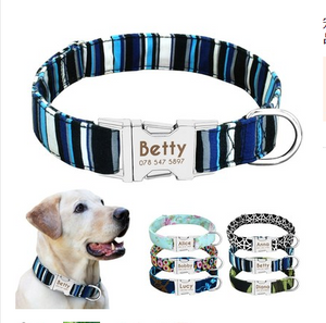 Color: Blue Stripe, Size: S - Pet Dog Name Collar Custom Large Dog Collar Lettering Tag