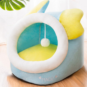 Color: Blue, Size: 40x40x32cm - Passing animal nest semi-closed pet litter