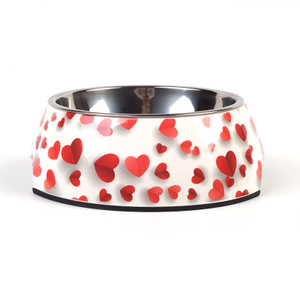 Color: Love, Size: L - Food grade stainless steel pet dog bowl