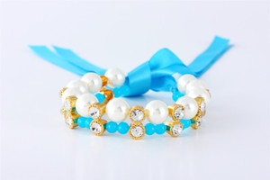 Color: Blue, Size: S - Bowknot Ribbon Pearl Pet Collar Cat And Dog Necklace Jewelry