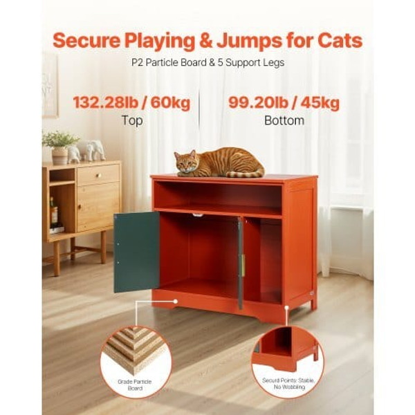 Cat Litter Box Enclosure, 31 in Hidden Litter Box Cabinet with Shelf & Storage, Modern Style Indoor