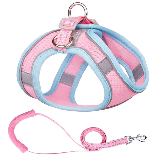 Color: Mesh pink, Size: 3XS - Small Dog Vest Type Traction Rope