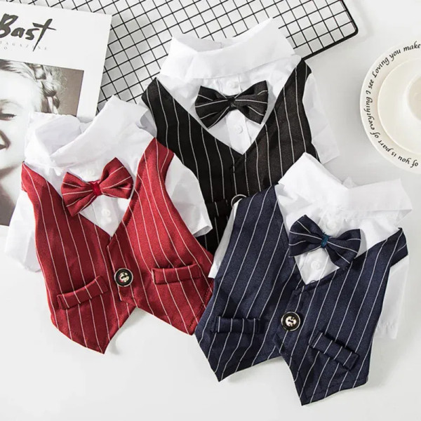 Color: Red, Size: XXS - Dog Gentleman Wedding Suit Clothes Dog Suit Bow Tie Clothes Halloween Chris