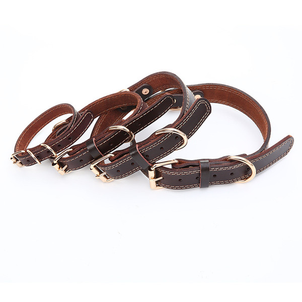 Color: Brown, Size: XS - Pet Dog Collar Top Layer Cowhide Production