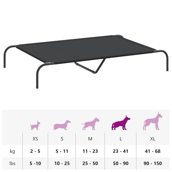 Elevated Dog Bed Black Oxford fabric and powder-coated steel