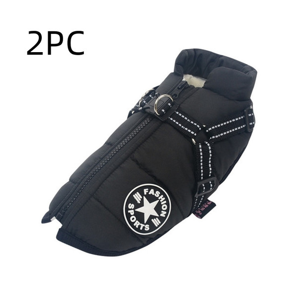 Color: Black, Size: S-2PCS, quantity:  - Large Pet Dog Jackets Winter Warm Dogs Clothes  Coats