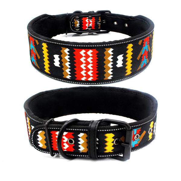 Color: Color ripple, Size: M - Reflective Pet Collar Medium And Large Dog Collar Printed Light Boar