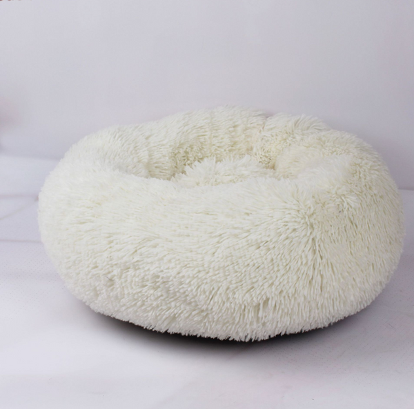 Color: White - Cotton Pet Bed Winter Warm Sleeping Bed For Dogs Kennel Dog Round Cat Long Plush Pup