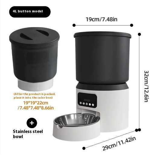 Style: 4L Button, Specifications: Stainless Steel - 4L Smart Feeder Pet Cat Dog Timing Remote Monit