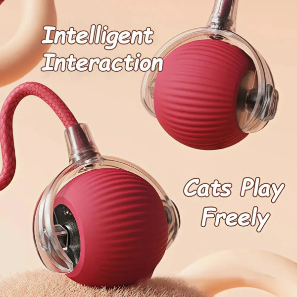 Color: RED COLOR - New Cat Interactive Ball Toy Automatic Rolling Ball Faux Tail Rechargeable Smart