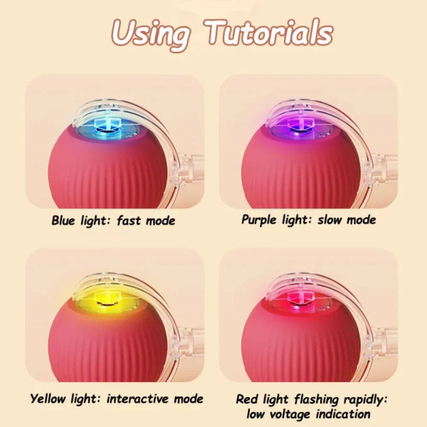 Color: RED COLOR - New Cat Interactive Ball Toy Automatic Rolling Ball Faux Tail Rechargeable Smart