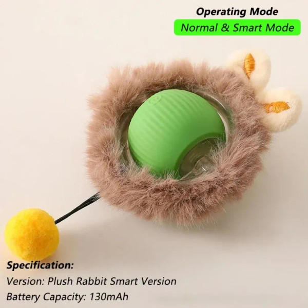 Color: Gray - New Cat Interactive Ball Toy Automatic Rolling Ball Faux Tail Rechargeable Smart Pet 