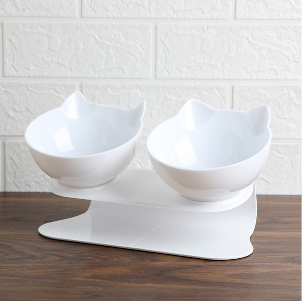 Color: 2 White base - Tilted raised cat bowl