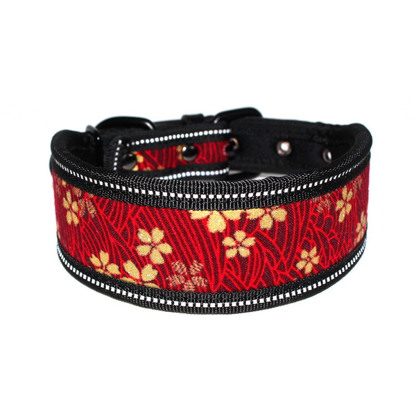 Color: Red print, Size: 120x2.0cm - Reflective Pet Collar Medium And Large Dog Collar Printed Light