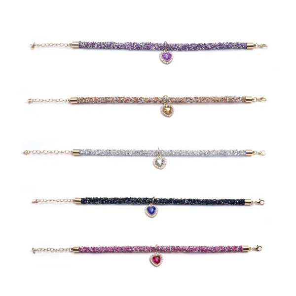 Color: MULTICOLOR, Size: S - Luxury Cat Collar with Heart Crystal Pendant Puppy Chihuahua Necklace 