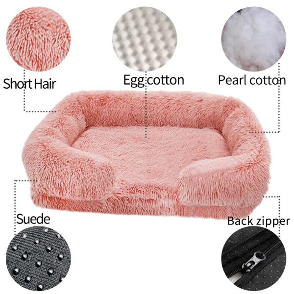 Color: Silver, Size: M - New Large Dog Bed Dog Plush Pet Bed Winter Thickened Pad Dog Sleeping Bed 