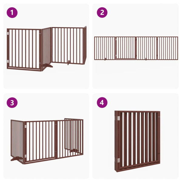 Dog Gate Set of 4 Brown Poplar Wood 126 in total length
