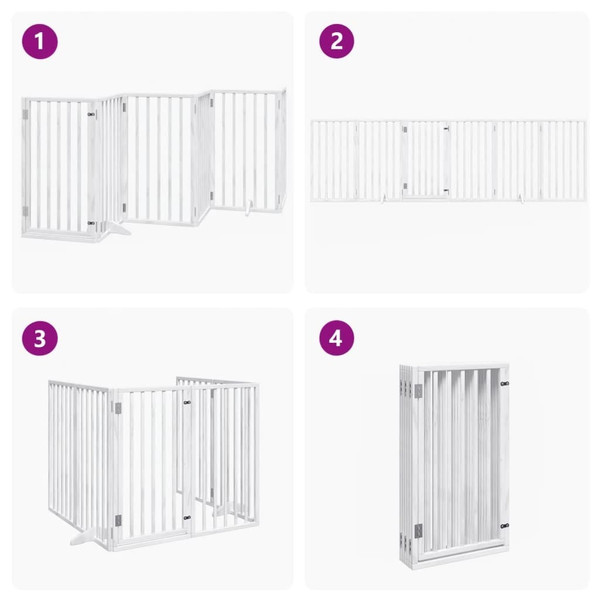 Dog Gate Set of 6 White Poplar wood 118.1 in long Foldable