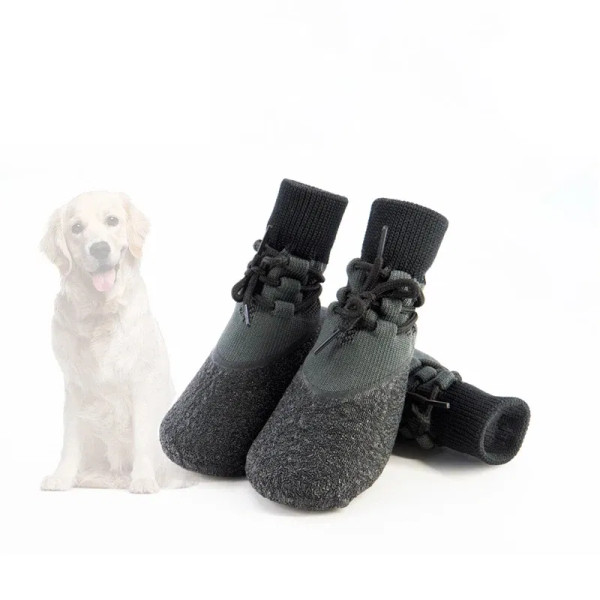 Color: WHITE, Size: XXL - 4Pcs Fashion Non-slip Outdoor Solid Color Dog Shoes Waterproof Knitted Do