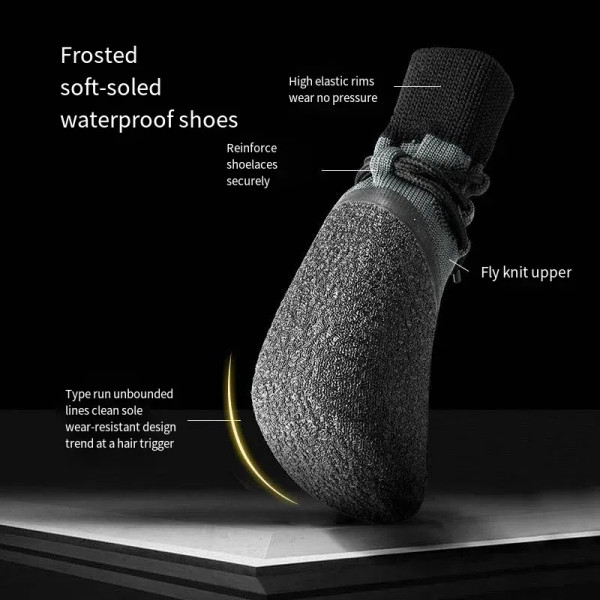 Color: WHITE, Size: XXL - 4Pcs Fashion Non-slip Outdoor Solid Color Dog Shoes Waterproof Knitted Do