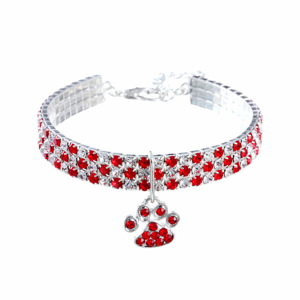 Color: Red, Size: L - Diamond Mixed Color Stretch Cat And Dog Necklace Jewelry