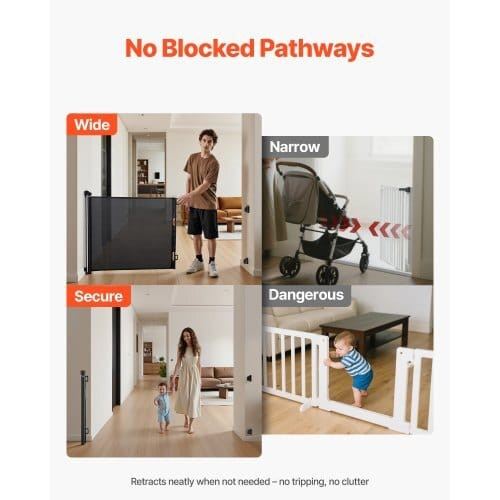 Retractable Baby Gate, Extends to 72.8 inch Wide, 38.5 inch Tall, with Security Lock, Easy to Use, 